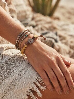 Citrine Beaded Leather Wrap Bracelet